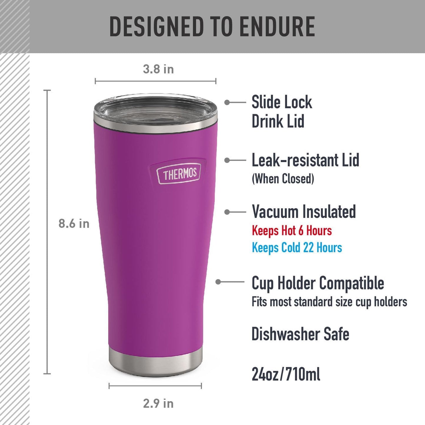 THERMOS ICON SERIES, Stainless Steel Tumbler with Slide Lock, 18 Ounce, Mystic Navy