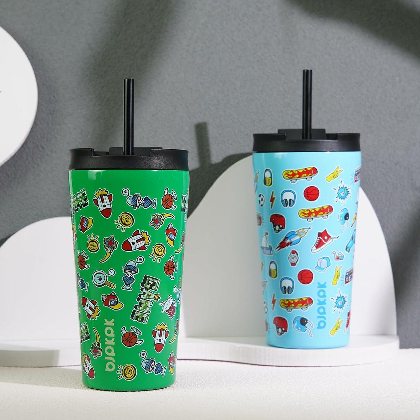BJPKPK 22oz Insulated Tumbler With lid And Straw Stainless Steel Tumblers Travel Coffee Mug Reusable Thermal Cup,Sky