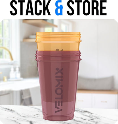 VELOMIX -2 Pack- 20 oz Protein Shaker Bottles for Protein Mixes - 2x Wire Whisk | Leak Proof Shaker Cups for Protein Shakes and Pre Workout | Protein Shaker Bottle Pack (Black/Transparent)
