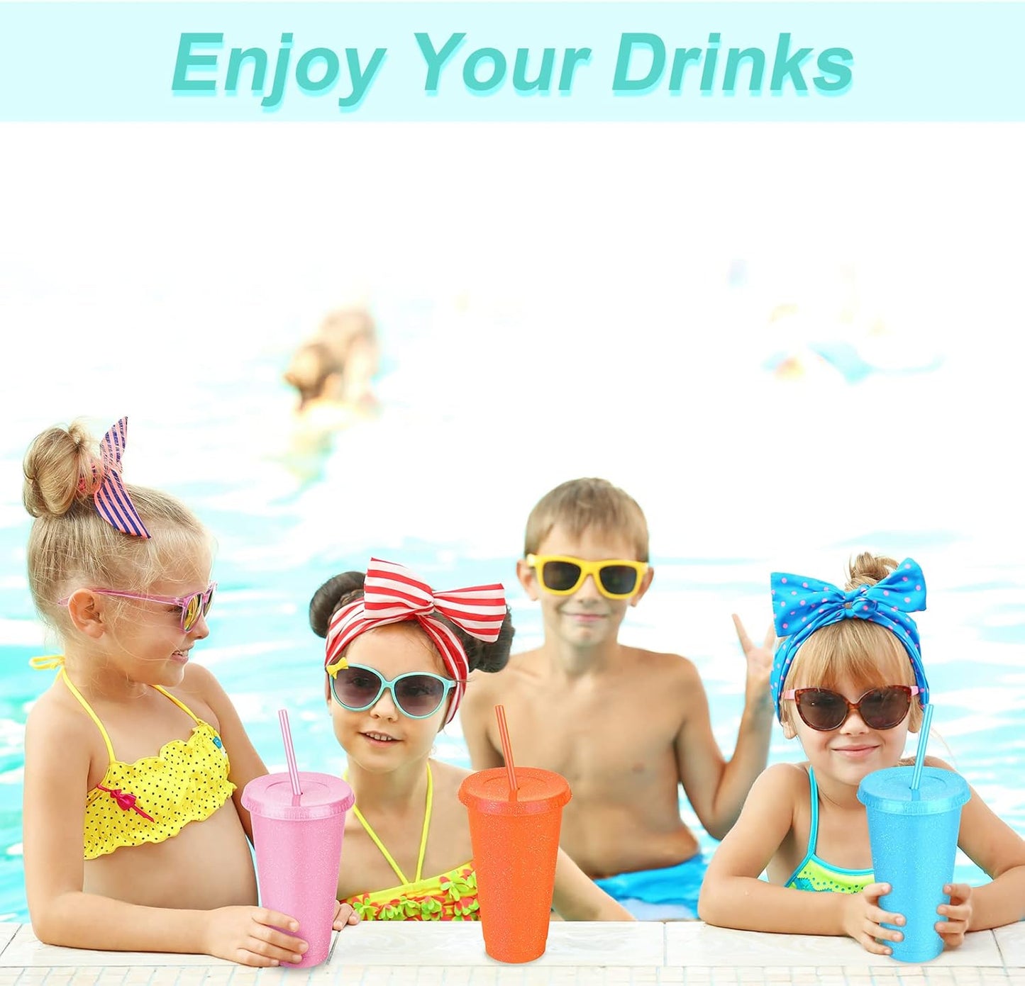 24 Pack Plastic Tumblers with Lids and Straw, Reusable Cups with Lids and Straws Colorful Cups for Cold Drink Iced Coffee, Plastic Tumbler Bulk for Party Birthday Gifts (24 oz, Stylish Colors)