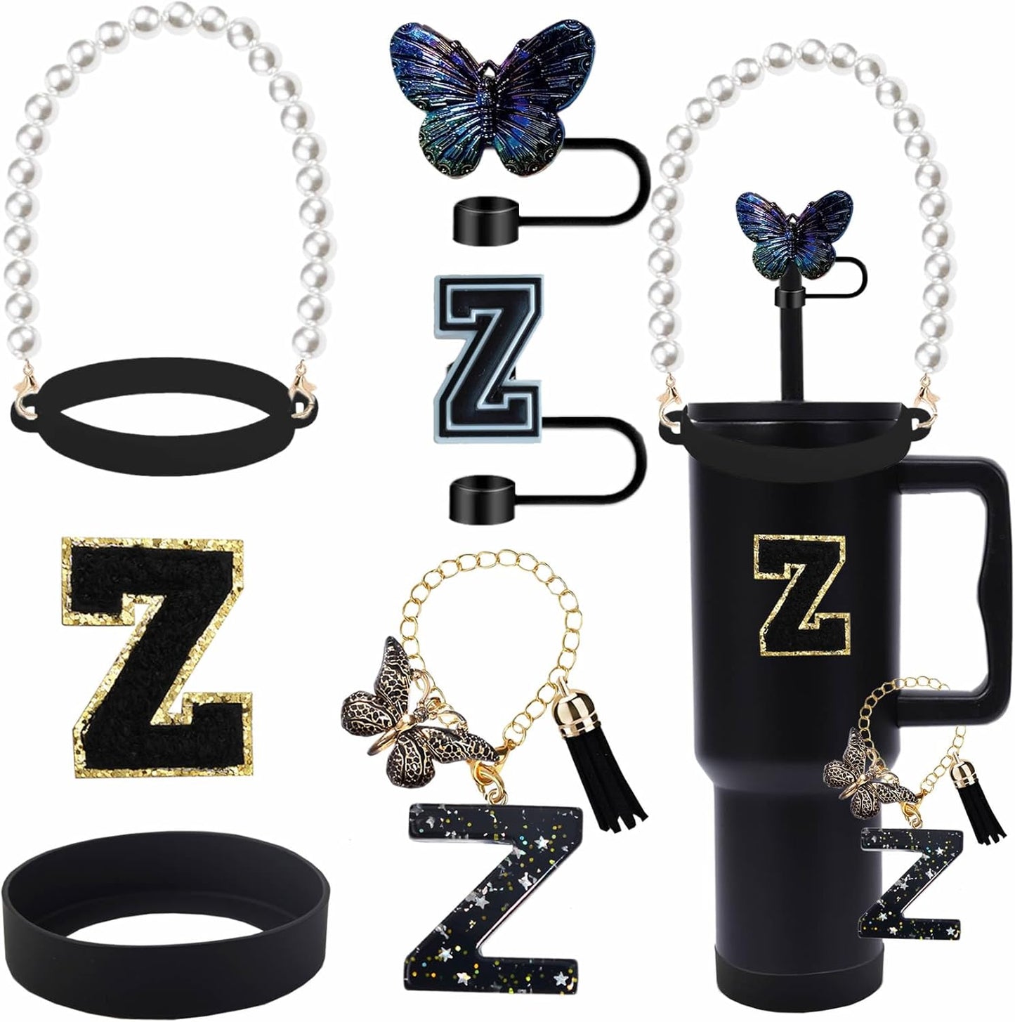 7pcs Cup Accessories for Stanley 30/40oz Tumbler, Handle Strap, Straw Cover, Silicone Boot, Letter Charm Stickers
