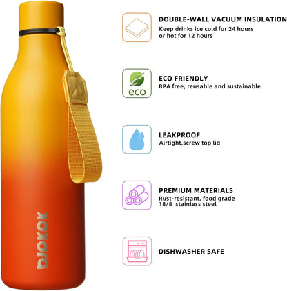 BJPKPK Insulated Water Bottles, 18 oz Stainless Steel Metal Water Bottle with Strap, BPA Free Leak Proof Jugs, Mugs, Flasks, Reusable Thermal Flasks for Sports & Travel, Black - Colors B