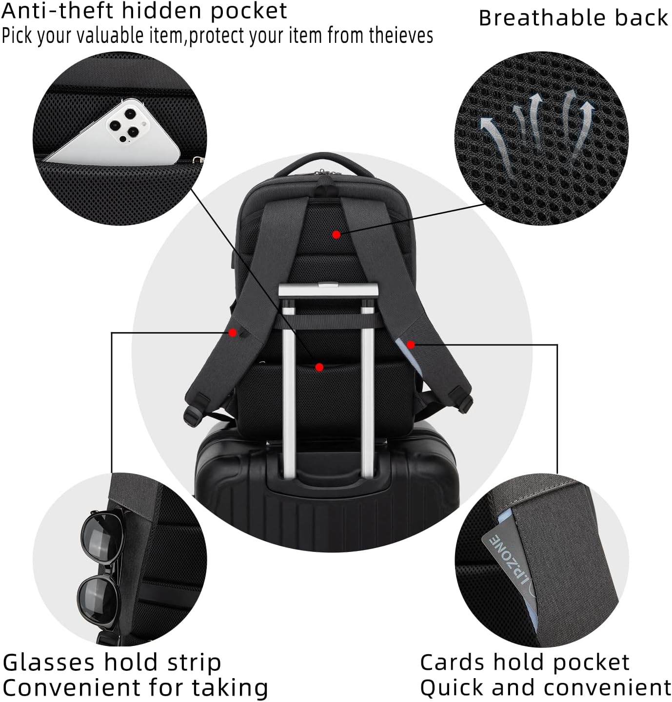 DUSLANG 17 Inch Laptop Backpack for Travel Water Resistant College Backpack for Men/Women Laptop Bag with USB Charging Port,Black - Colors A