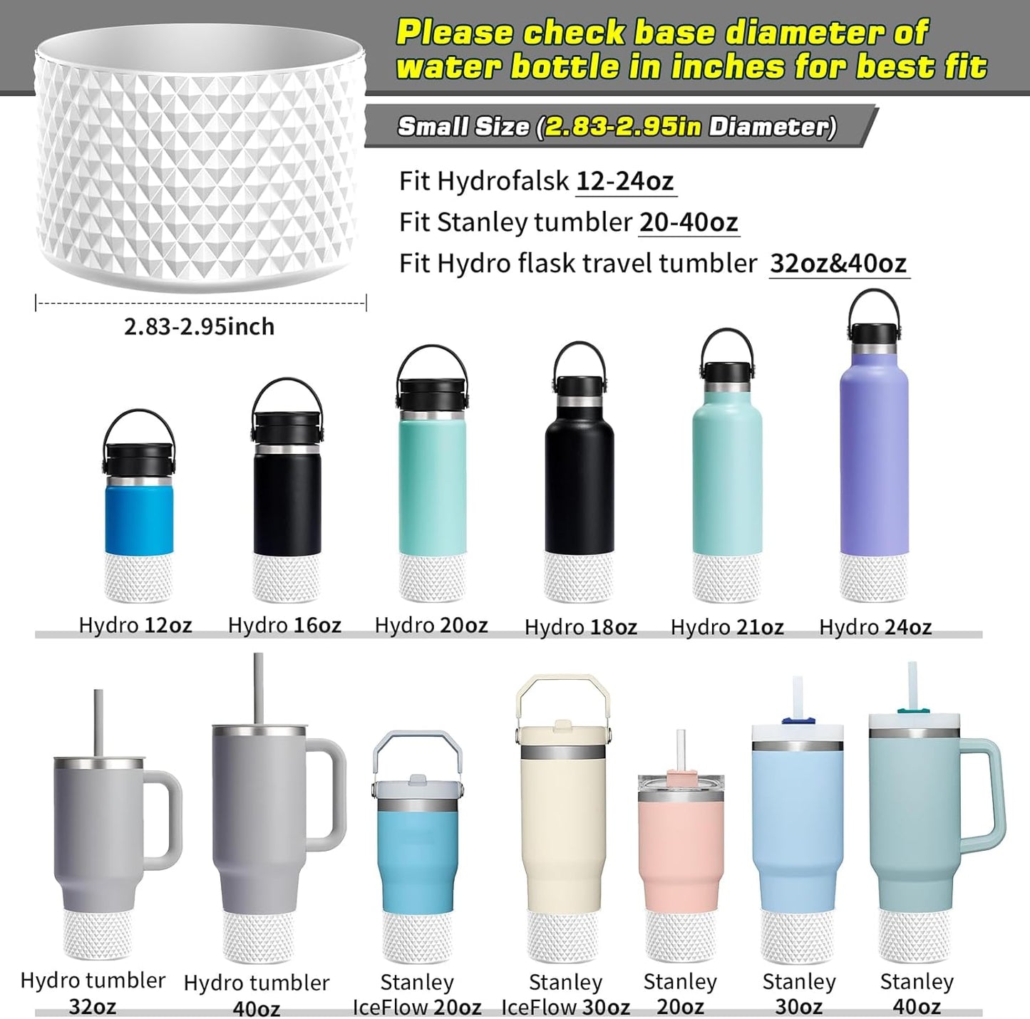 WUQID Water Bottle Boot, Diamond Silicone Boot Compatible with Stanleyy Tumbler 20-40oz & Hydroo Flask Bottle 12oz-24oz, Reduces Dents Sleeve Cover for More Bottles/Tumblers Bottom of 2.83-2.95in