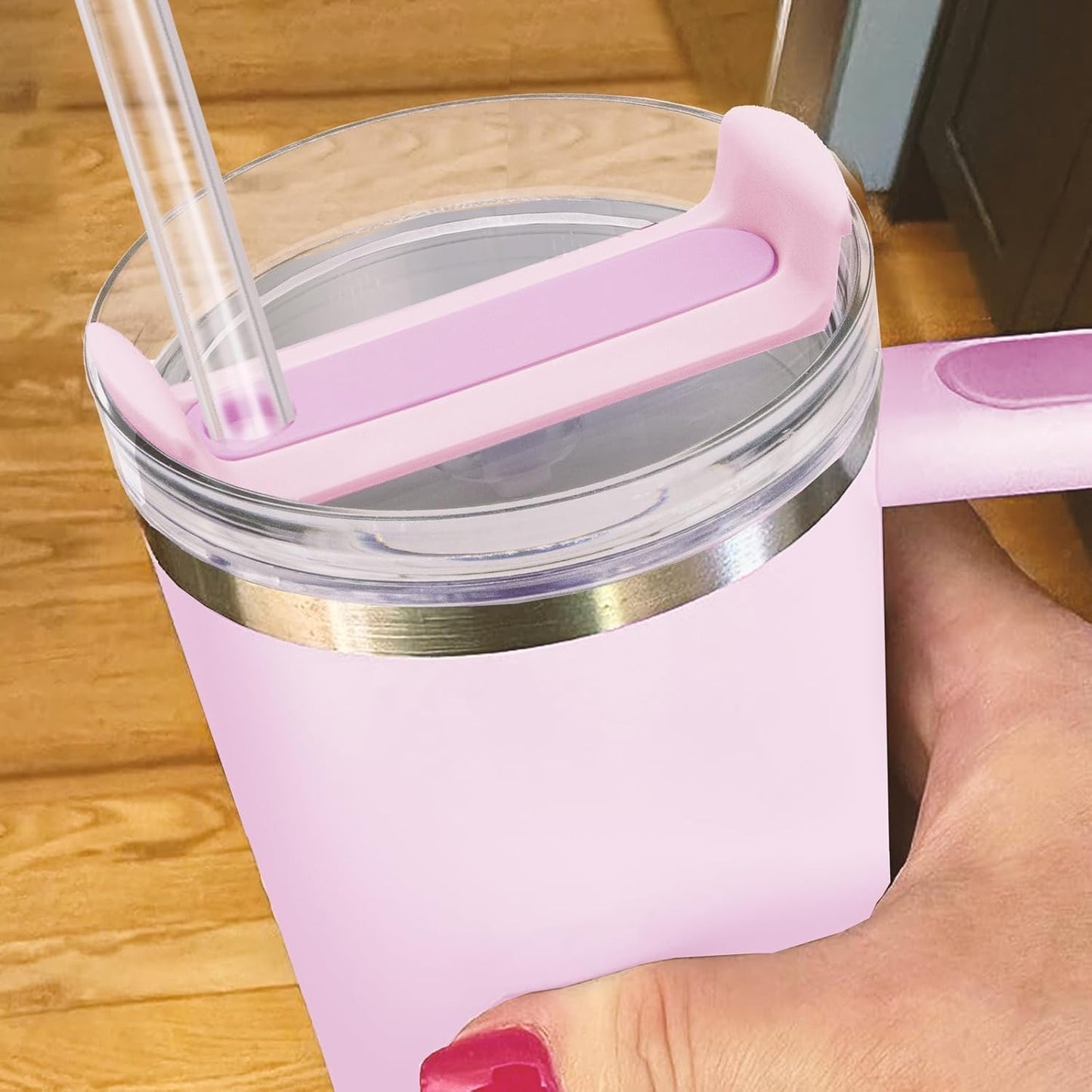 40oz Tumbler Lid Compatible for Stanley, 2 Pack Replacement Tumbler Lids Fit for Stanley Quencher 2.0 Tumbler 40 OZ, with Straws and Cleaning Brush (Orchid)