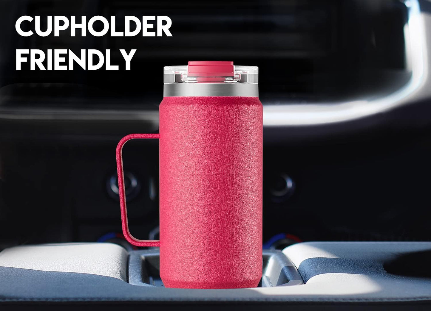 Meoky 32oz Tumbler with Handle, Stainless Steel Travel Mug with 2-in-1 Straw and Sip Lid, Vacuum Insulated Coffee Mug, 100% Leak Proof, Keeps Cold for 24 Hours or Hot for 8 Hours (Sky)