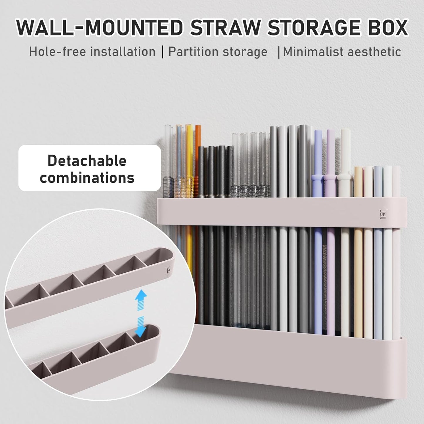 ABLY Straw Holder, reusable straw storage rack, suitable for kitchen walls, counters, cabinet doors, refrigerator doors, etc (Dark blue)