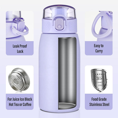 Insulated Water Bottle 24 oz with Dustproof Lid, Carry Handle & Tea Infuser, BPA-Free & Leakproof, Stainless Steel Water Bottles Ideal for Fitness, Hiking, Office & Outdoor Use (Black)