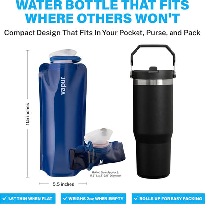 Vapur Collapsible Water Bottle with Carabiner - 34oz (1L), Night Blue - Flexible and Lightweight Water Bottle for Travel, Concert, Hiking, and Outdoor Adventures - BPA-Free, Dishwasher-Safe, Freezable