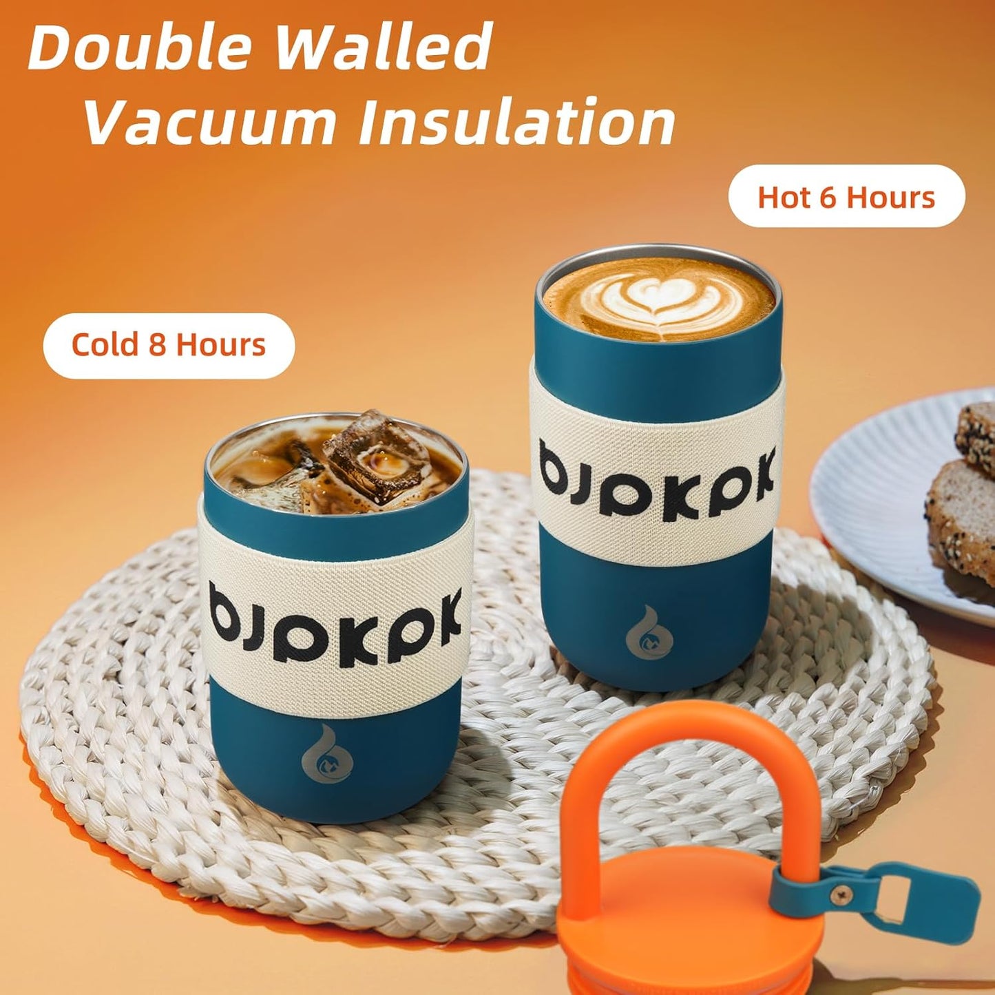 BJPKPK 13oz Insulated Stainless Steel Loop Tumbler With Lid And Handle Travel Coffee Mug Thermal Cup,Latte