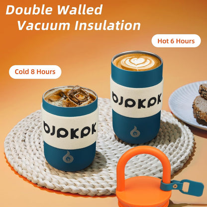 BJPKPK 13oz Insulated Stainless Steel Loop Tumbler With Lid And Handle Travel Coffee Mug Thermal Cup,Latte
