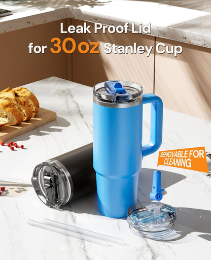2 Pack 30 oz Tumbler Flip Straw Lid Replacement Fit for Stanley Quencher,Spill Proof Splash Resistant Tumbler Lids, Reusable Leak Proof Tumbler Cover for Stanley Cup Accessories