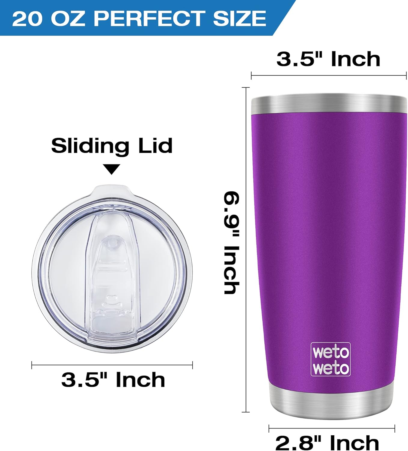 WETOWETO 20oz Tumbler, Stainless Steel Vacuum Insulated Coffee Travel Mug, Double Wall Powder Coated Insulated Coffee Mug Travel Mug with Lid Thermal Cup for Outdoor (Navy Blue, 1 Pack)
