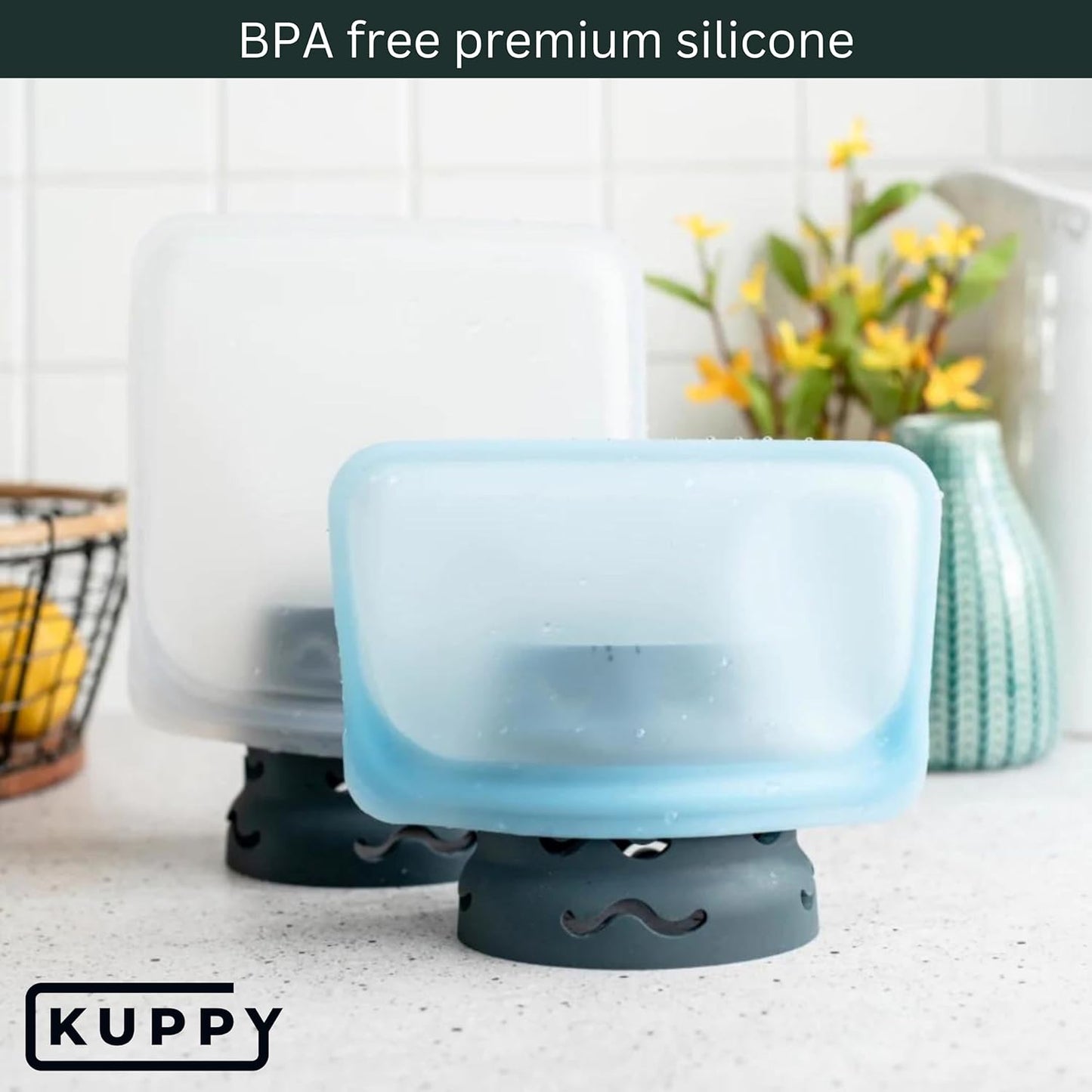 Kuppy Silicone Water Bottle Drying Rack - Fast-Dry Bottle Dryer for 20-64oz Cups - Reusable Food Storage Bag Drying Rack - Compatible with Stanley, Owala, Stasher (Gray, 4-Pack)