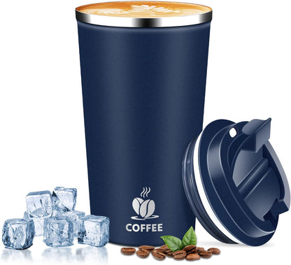 Insulated Travel Coffee Mug Reusable Coffee Tumbler Cup with Flip Lid Leak Proof Spill Proof for Office School Party Camping Hot and Cold Drink,Stainless Steel 17oz (Black)
