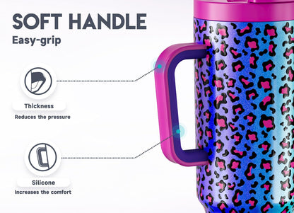 Meoky 32 oz Tumbler with Handle and Flip Straw, 100% Leakproof Tumbler with Lid and Straw, Stainless Steel Insulated Cup, Cupholder Friendly, Keeps Cold for 24 Hours (Night)