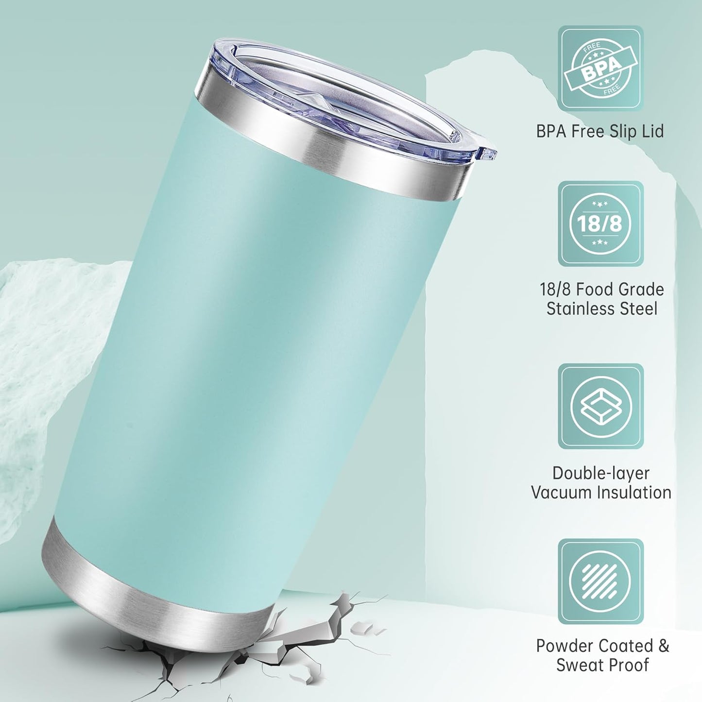20 oz Tumblers Bulk Stainless Steel Tumbler with Lid Double Wall Vacuum Insulated Coffee Mug 20oz Powder Coated Cup for Hot and Cold Drinks, Stainless, 6 pack