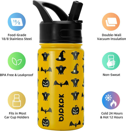 BJPKPK Insulated Water Bottles with Straw Lid, 40oz Stainless Steel Water Bottles with 3 Lids, BPA Free Leakproof Thermo, Tumblers, Cups for Sports, Gym- Midnight - Colors B