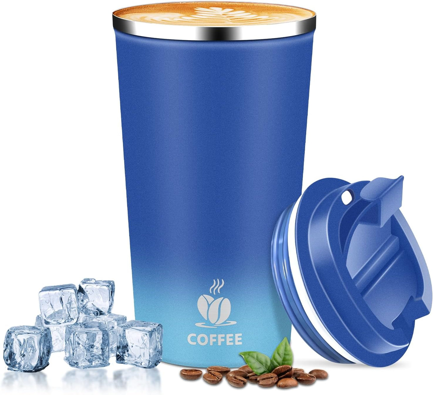 Insulated Travel Coffee Mug Reusable Coffee Tumbler Cup with Flip Lid Leak Proof Spill Proof for Office School Party Camping Hot and Cold Drink,Stainless Steel 17oz (Black)