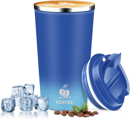 Insulated Travel Coffee Mug Reusable Coffee Tumbler Cup with Flip Lid Leak Proof Spill Proof for Office School Party Camping Hot and Cold Drink,Stainless Steel 17oz (Black)