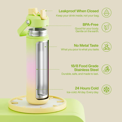 ENCOOL Insulated Water Bottle with Straw Stainless Steel Water Bottle, Leak-Proof, BPA-Free, Double Wall Vacuum Keeps Cold for 24 Hours for Sports, Travel, School (26 oz, Cotton Candy) - Colors C
