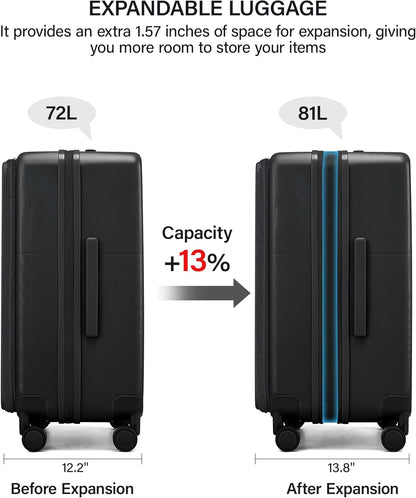 Hanke 20 Inch Expandable Carry On Luggage with Cup Holder 22x14x9 Airline Approved, Top Opening Hard Shell Suitcases with Wheels, Carry-On Travel Suitcase Trunk Luggage with Lock, Smoke White