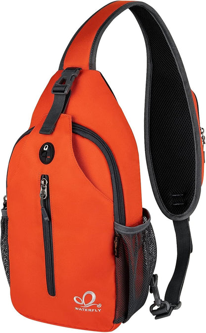 WATERFLY Crossbody Sling Backpack Sling Bag Travel Hiking Chest Bag Daypack (Black)