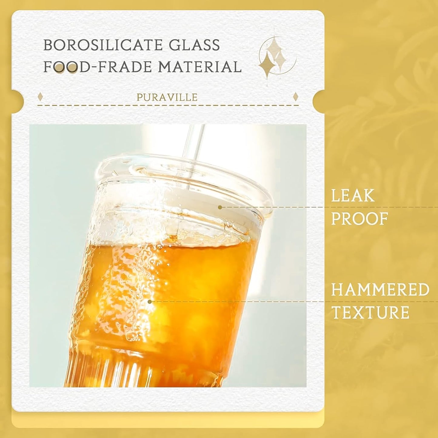 SUROQUE 20oz Ribbed Glass Tumblers with Lids & Straws, Ideal for Iced Coffee, Cocktails & More - Includes Cleaning Brush