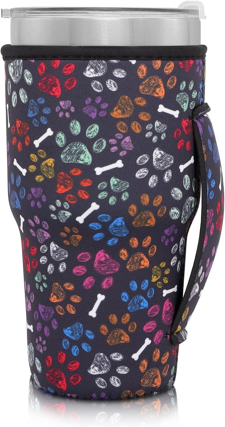 Reusable Iced Coffee Cup Sleeve Neoprene Insulated Sleeves Cup Holder with handle Idea for 30oz - 32oz Tumbler Cups, Protein Shake Bottles(Only Cup Sleeves), Black - Colors B