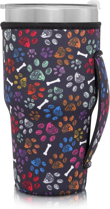 Reusable Iced Coffee Cup Sleeve Neoprene Insulated Sleeves Cup Holder with handle Idea for 30oz - 32oz Tumbler Cups, Protein Shake Bottles(Only Cup Sleeves), Black - Colors B