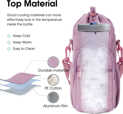 sportsnew Water Bottle Holder 40oz Crossbody Insulated Cup Sleeve Water Bottle Carrier Sling Bag with Phone Pocket, Walking