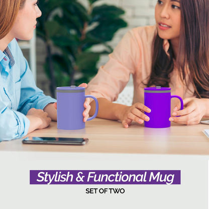 Copco Iconic 16oz Double Wall Insulated Desk Mug with Lid & Handle, Set of 2, BPA-Free Reusable Plastic, Spill-Resistant, Microwave & Dishwasher Safe, Wide Mouth (Grey)