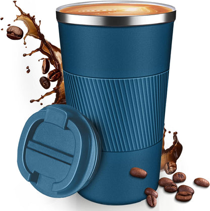 12OZ Travel Coffee Mug Insulated Coffee Cup with Spill Leak Proof Lid, Portable Stainless Steel Tumbler Reusable Hot and Cold Water Mug for Car, Daily, Camping- Blue