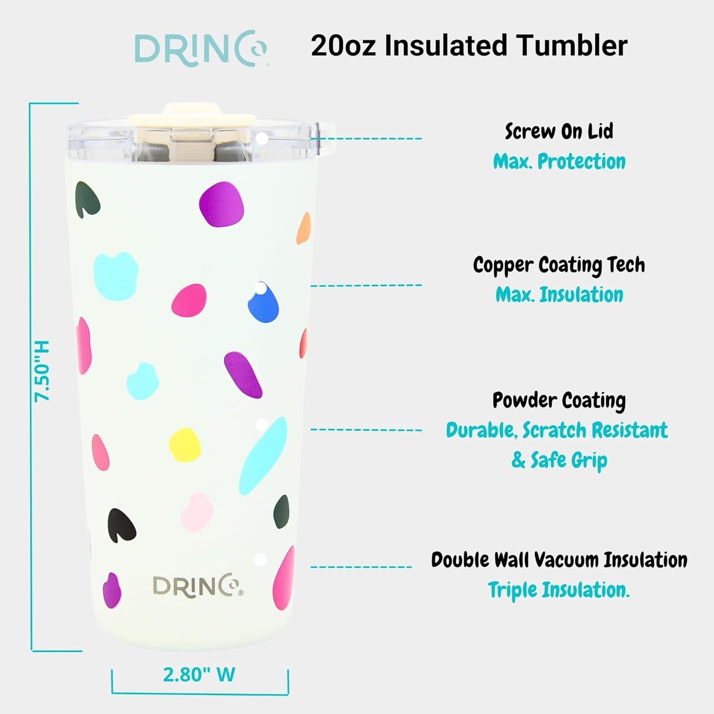 Drinco - 20 oz Stainless Steel Tumbler | Double Walled Vacuum Insulated Mug With Lid, 2 Straws, For Hot & Cold Drinks (20oz Dragonfly)