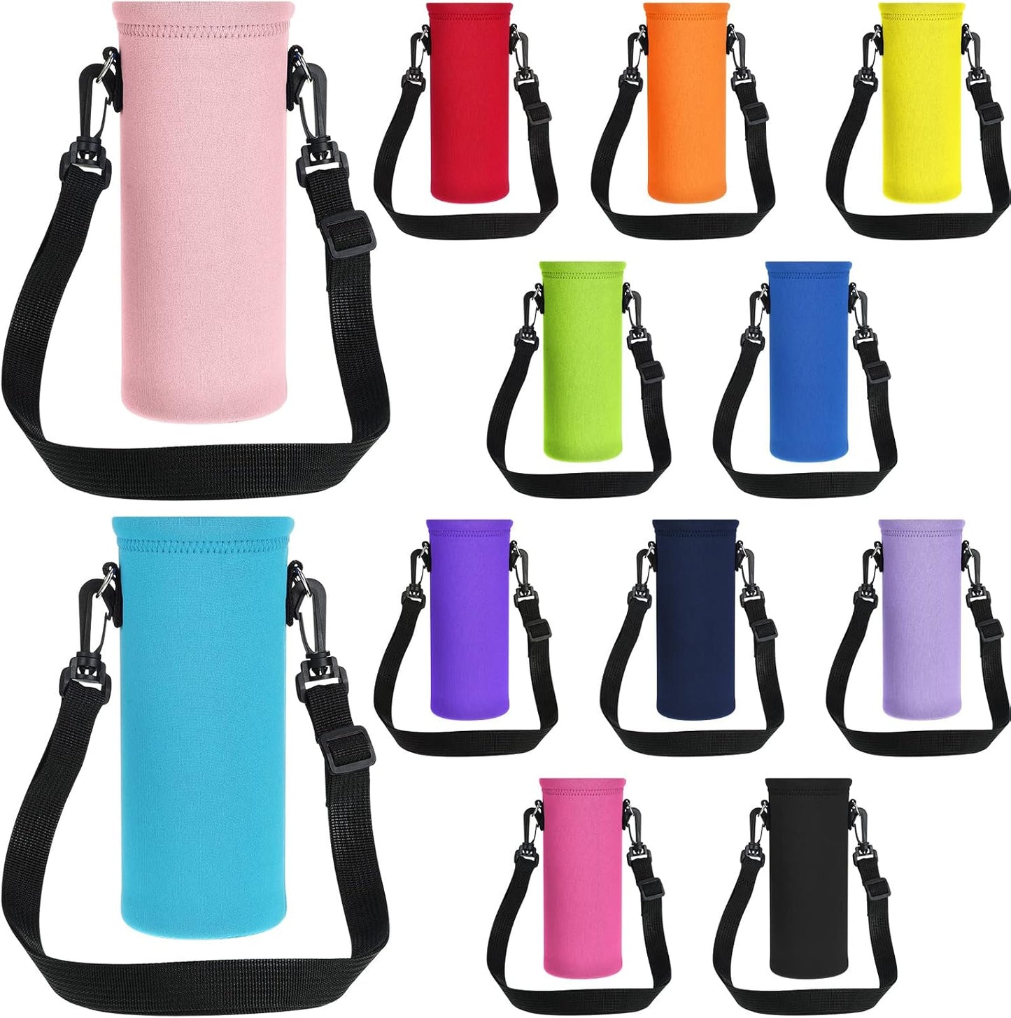 Patelai 12 Pack Water Bottle Carrier Bag 25 oz Insulated Neoprene Sling Holder Case Pouch Cover with Adjustable Shoulder Strap Portable Water Bottle Coolie for Kids Adults Walking Hiking