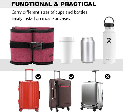 Perilogics Luggage Travel Cup Holder Hands Free Drink Caddy for Suitcase Handle. Perfect Airplane Travel Essential Accessory Gift for Frequent Traveler, Flight Attendant or with Children (Dark Gray)