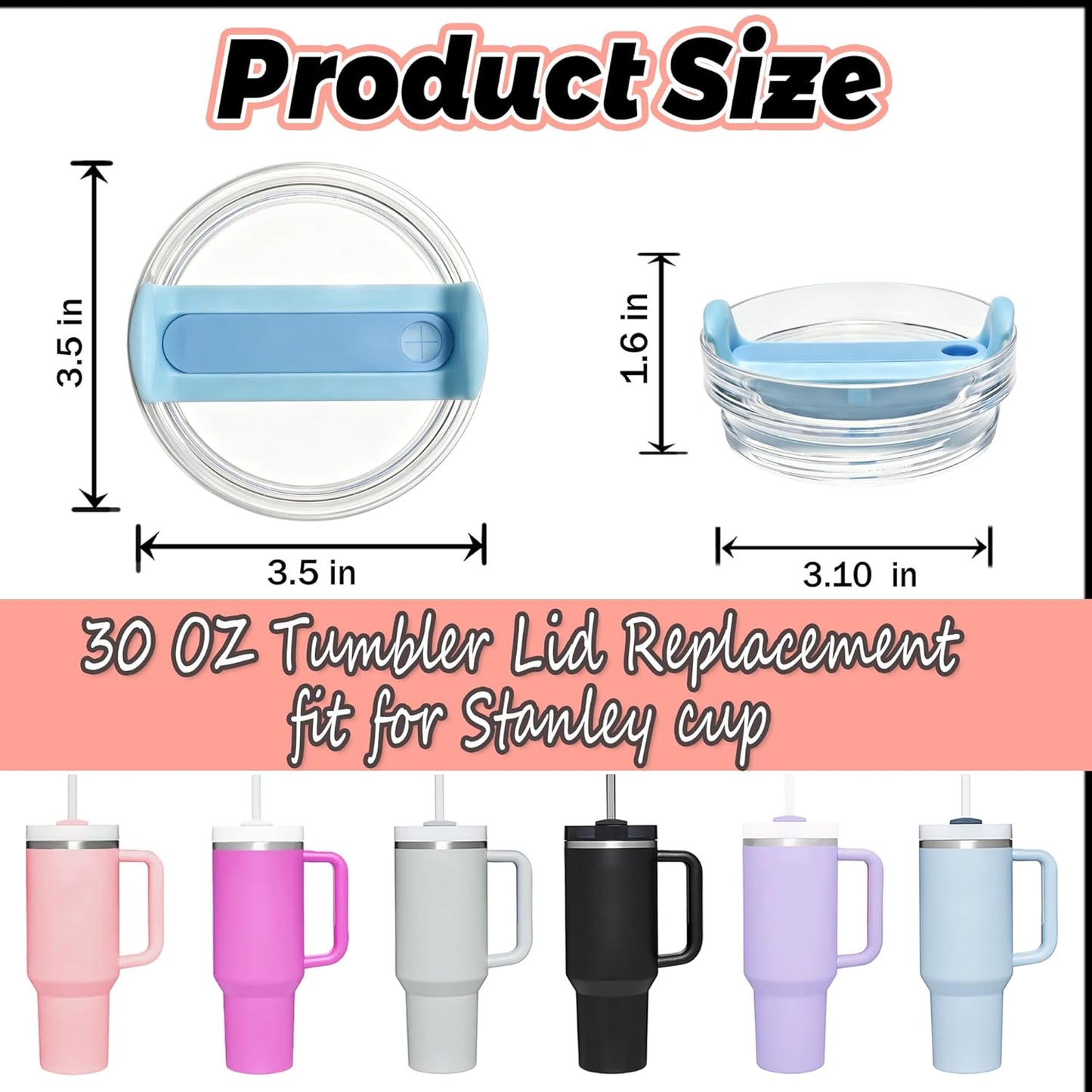 40 OZ Tumbler Lid Replacement Compatible for Stanley Quencher H2.0, 1 Pack BPA Free Clear Lid Replacement for Stanley Cup Accessories(Clear-White)