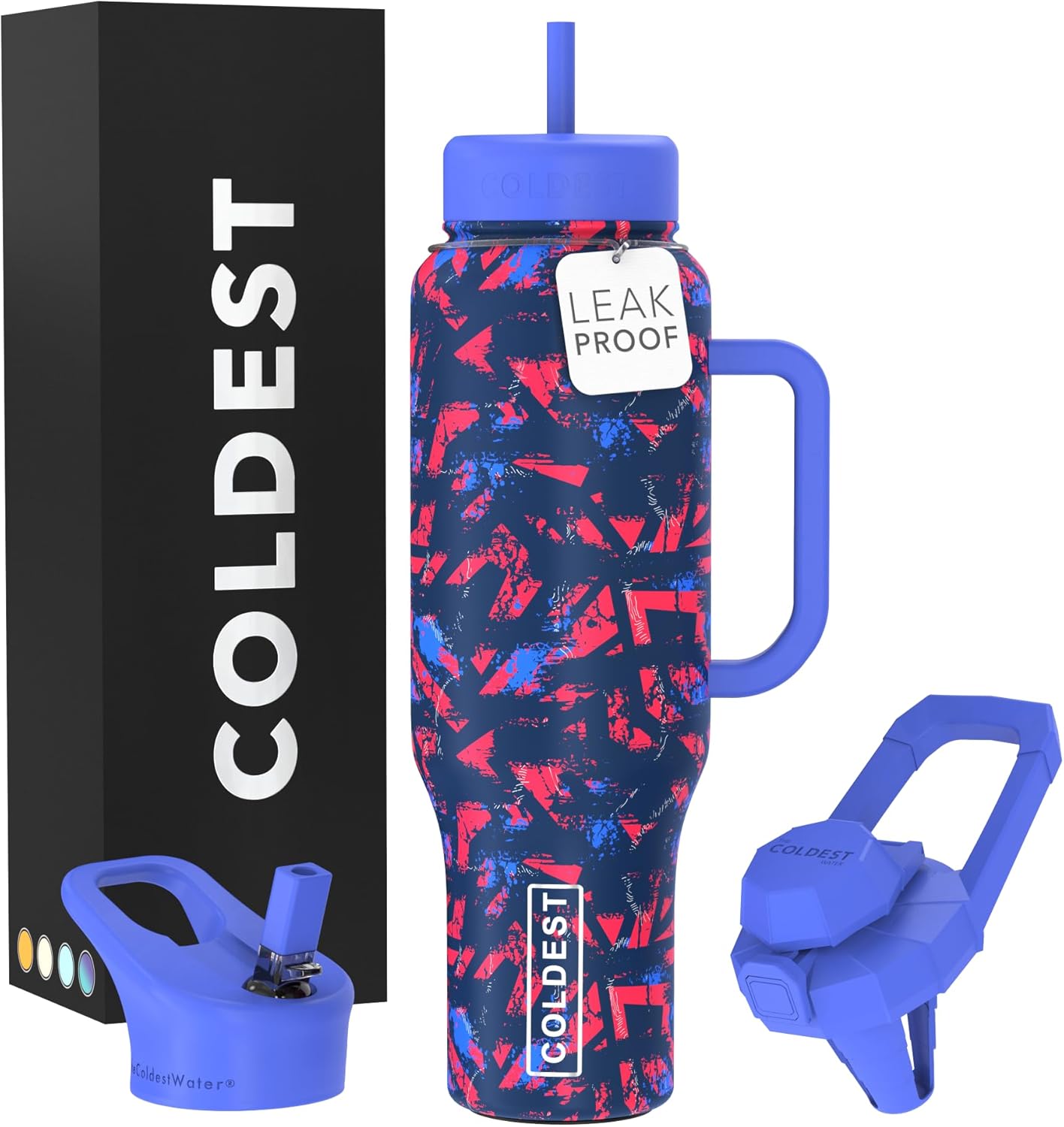 Coldest Tumbler with Handle and Straw - 100% Spill Proof Tumbler with Straw (3 Lids) - Stainless Steel Insulated Leakproof Tumblers for Women & Men - Cup Holder Friendly - 46 oz (Purple Nova) - Colors B