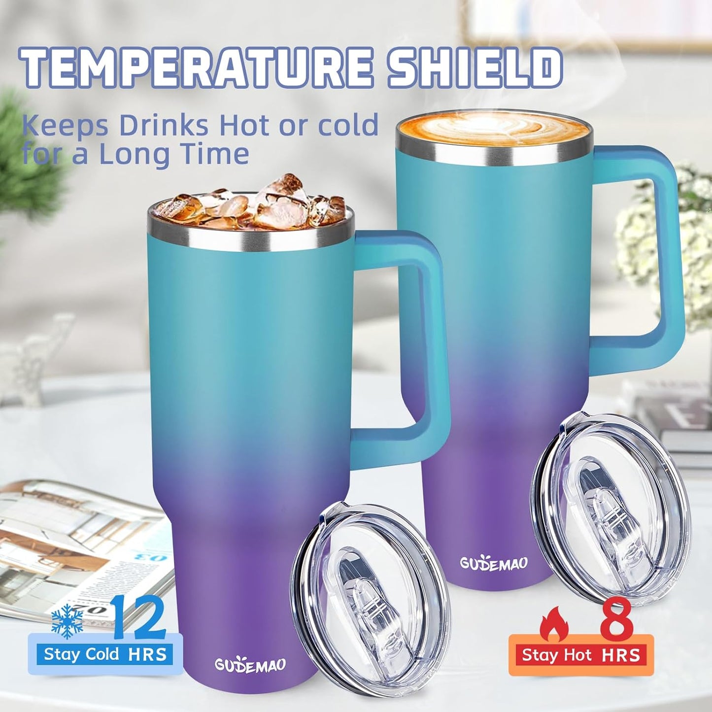 20 oz Insulated Coffee Mug with Ceramic Coating, Stainless Steel Travel Mug Tumbler with Handle Lid and Straw, Double Wall Leak-Proof Coffee Travel Mug Keeps Drink Hot and Cold (Black)