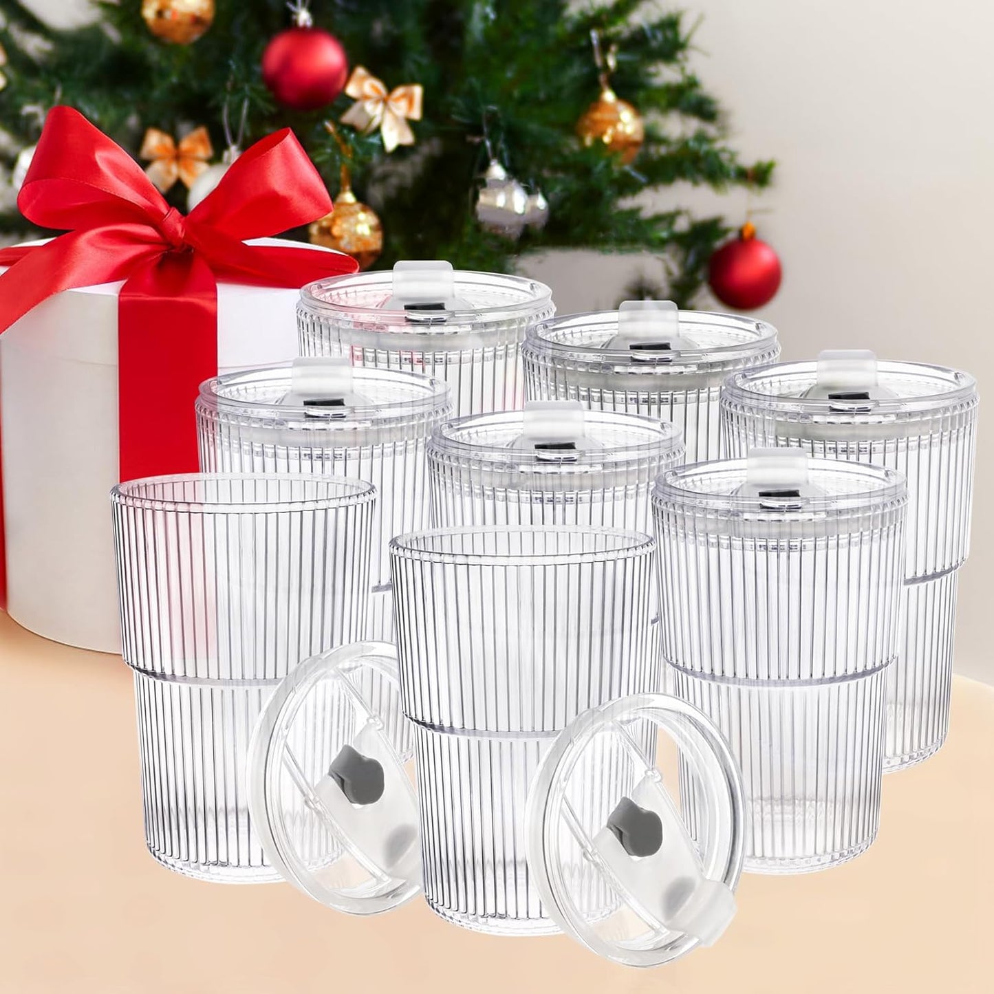 16 OZ Iced Coffee Cups with Lids and Straws Set of 4, Unbreakable Plastic Drinking Glasses Reusable Iced Coffee Glass to Go Cup for Iced Tea,Juice, Water,BPA Free, Dishwasher Safe