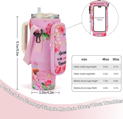 GOEWY Water Bottle Carrier Bag for Stanley 40/30 oz Tumbler with Phone Pocket Neoprene Water Bottle Holder with Shoulder & Handheld Strap Stanley Cup Accessories
