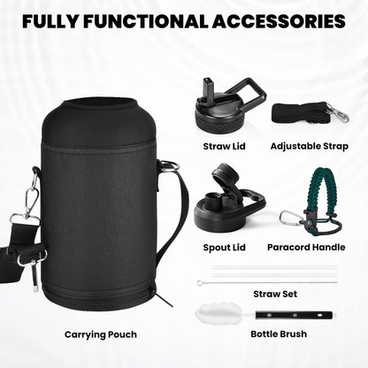 RAYMYLO One Gallon Water Bottle Insulated, Triple Walled Vacuum Stainless Steel (Cold for 48 Hrs), Leak Proof & Non-BPA, Large Water Flask Jug with Paracord Handle & Straw Spout Lids