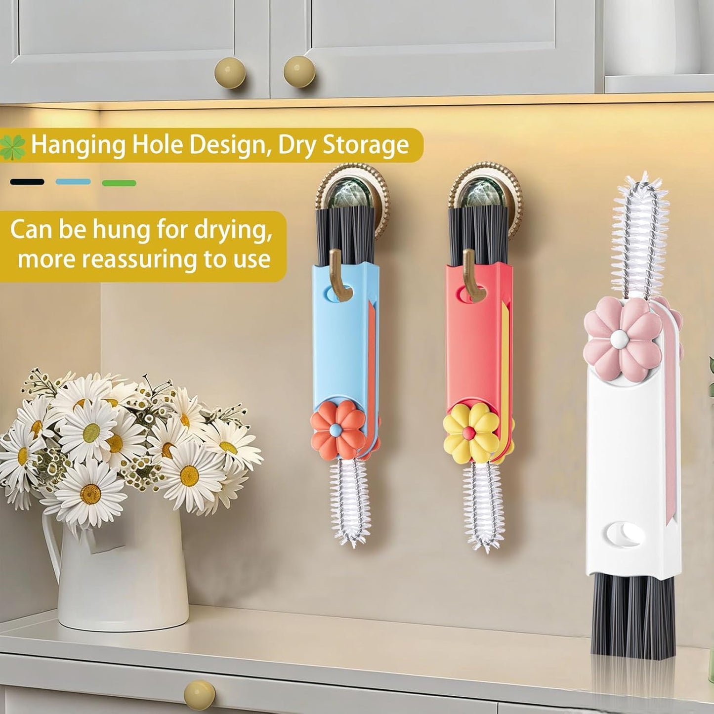 4 in 1 Cup Lid Cleaning Brush - Multifunctional Water Bottle Crevice Cleaning Brush, Portable Cup Lid Brush, Home Kitchen Crevice Brush Tools for Tiny Cup Lid Detail, Bottle Tight Spaces Cup (3 PCS)