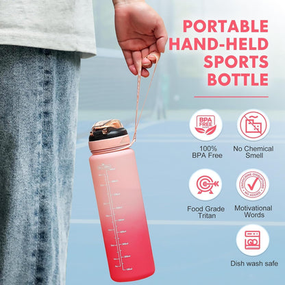 Water Bottle with Straw 1L,Boys Water Bottles with Straw 1 Litre,Waterbottle Leak-Proof Sports Water Bottle,Plastic Drinks Bottles Toxin Free，Bpa-Free (Cyan Black)