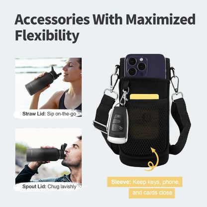 WixByti 40 oz Insulated Water Bottle with Straw (Cold for 36 Hrs), Stainless Steel Triple Wall Vacuum Sports Water Jug, Leakproof Hydro Cup Flask with Paracord Handle & Straw Spout Lids & DIY Stickers