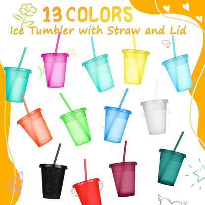 Sieral 30 Pack Cups with Lids and Straws Kids Tumbler with Straw Reusable Water Bottle Iced Coffee Travel Mug Adults Plastic Cups for Parties 16 oz (Candy Colors)