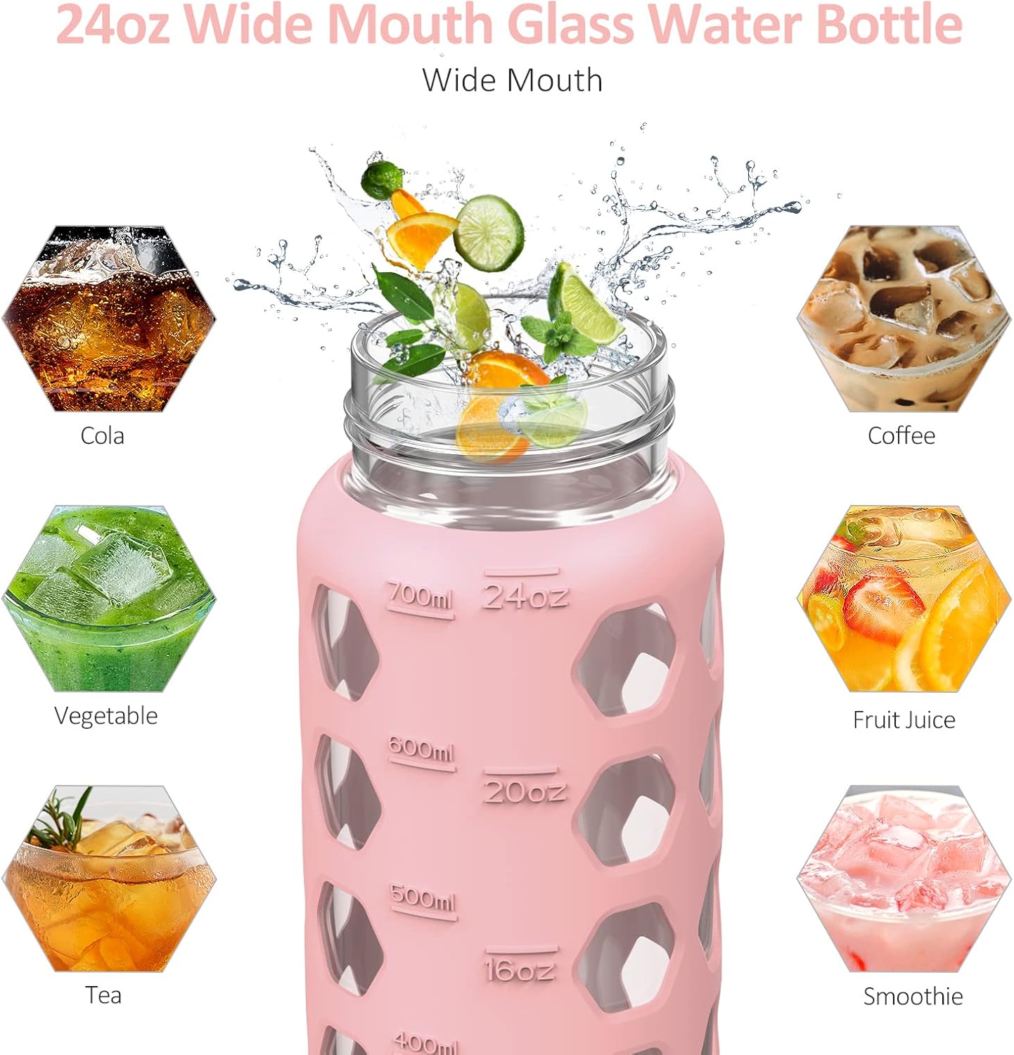 MUKOKO Glass Water Bottles, 32oz Glass Tumbler with Straw, Drinking Bottles with 2 Lids-Handle Spout Lid&Bamboo Straw Lid, Motivational Water Bottle with Time Marker and Silicone Sleeve, 1 Pack-Olive
