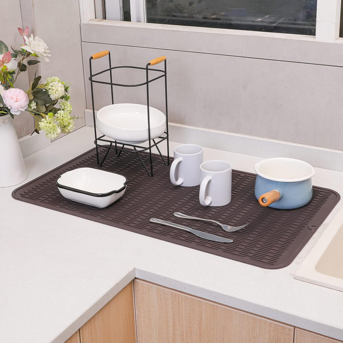 MicoYang Silicone Dish Drying Mat for Multiple Usage,Easy clean,Eco-friendly,Heat-resistant Silicone Mat for Kitchen Counter,Sink,Bar,Bottle,or Cup Green M 17 inches x 6 inches