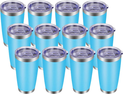 VEGOND 20oz Tumbler with Lid and Straw Stainless Steel Tumbler Cup Bulk Vacuum Insulated Double Wall Travel Coffee Mug Powder Coated Coffee Cup, Black, 12 Pack