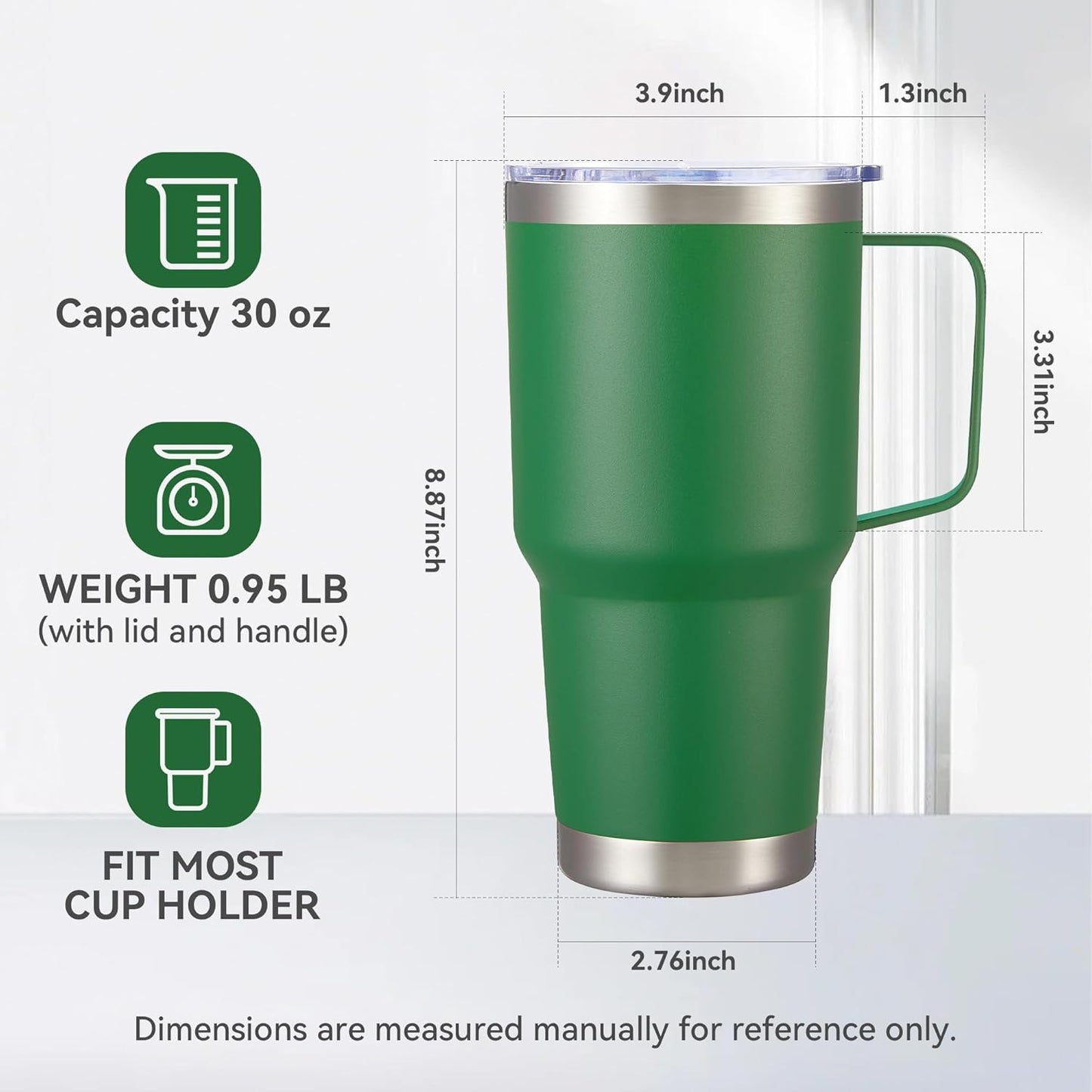 30 oz Tumbler with Handle and Lid, Stainless Steel Tumblers Double Wall Vacuum Insulated Travel Mug Leak Proof Cup Keep Drinks Cold and Hot Black, 1 Pack
